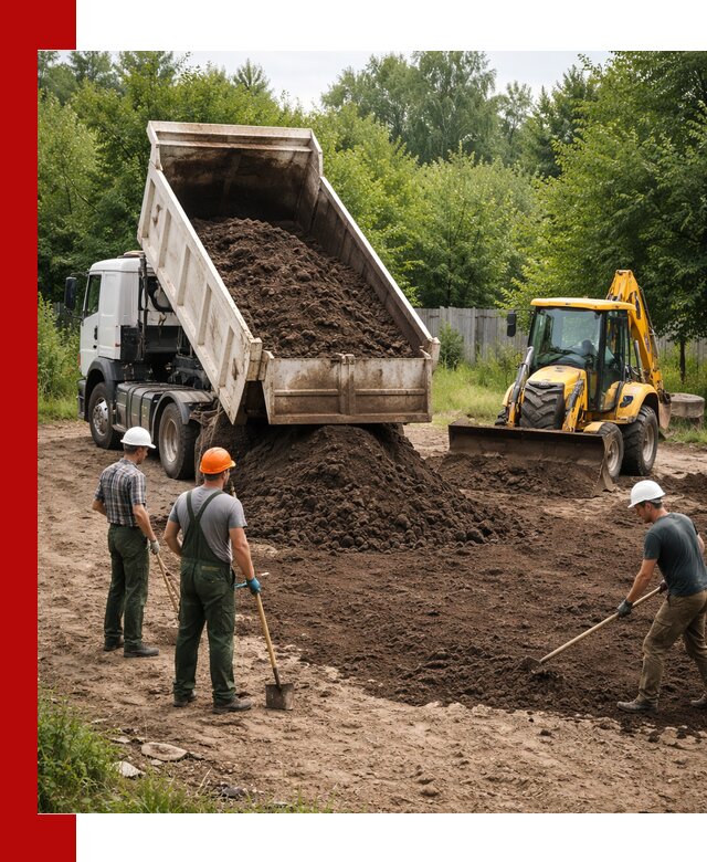 Доставка и укладка грунта для выравнивания участка в Верхнем Уфалее