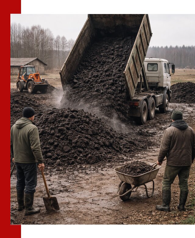 Доставка низинного торфа с разгрузкой и доставкой в Верхнем Уфалее