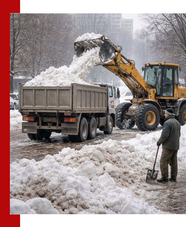 Вывоз снега грузовой техникой в Верхнем Уфалее оперативно и чисто