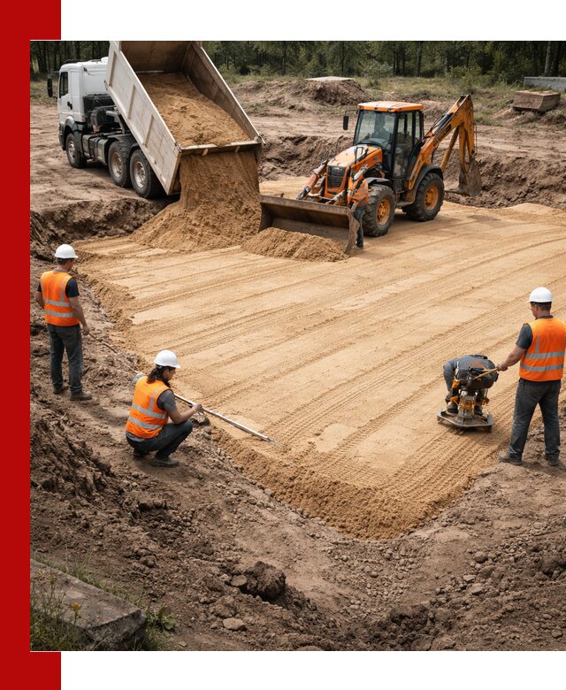 Устройство песчаной подушки для фундаментов и дорог в Верхнем Уфалее